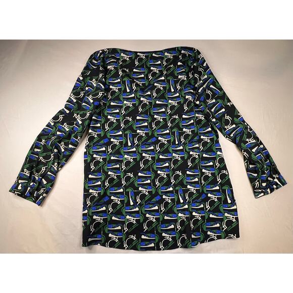 Eloquii Women’s Size 14 Blouse Green Blue Abstract Print Long Sleeve - Picture 8 of 8